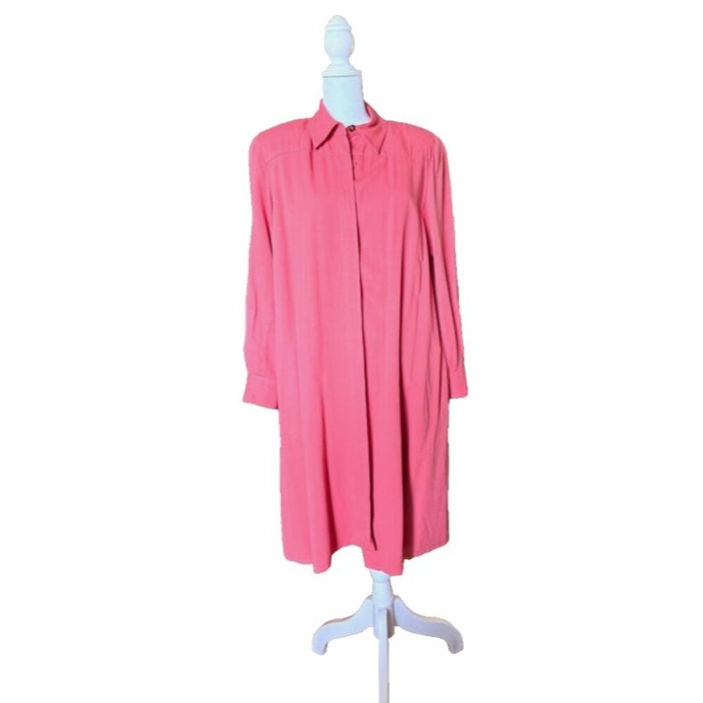 Vintage 90s Liz Claiborne Pink Shirt Dress Petite 12 Minimalist Chic Pockets